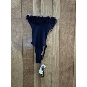 F**k FK Women's Ruffled Bandeau One Piece Swimsuit in navy blue Size Large NWT